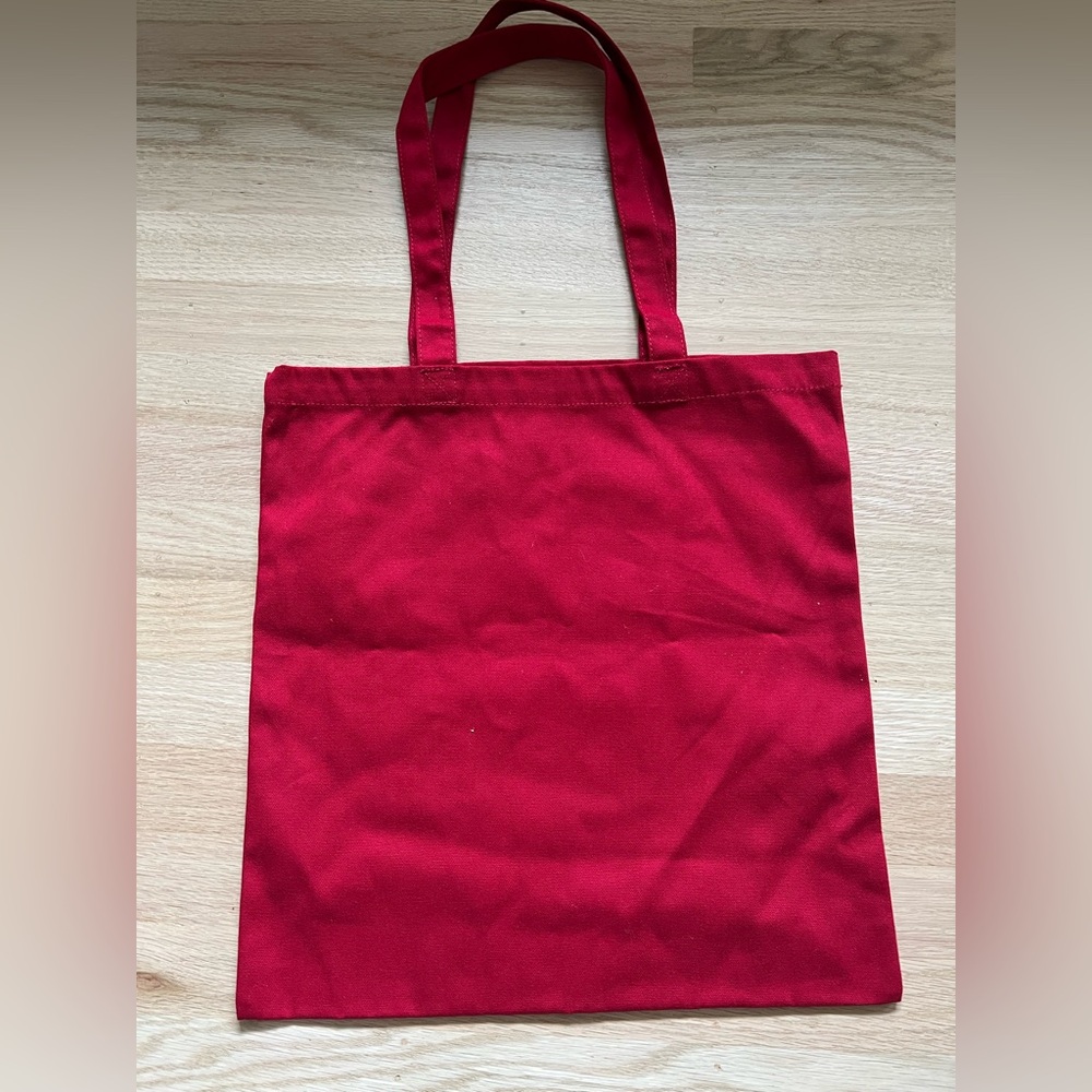 Sezane Red Canvas Tote with White LOVE Print - Picture 2 of 2